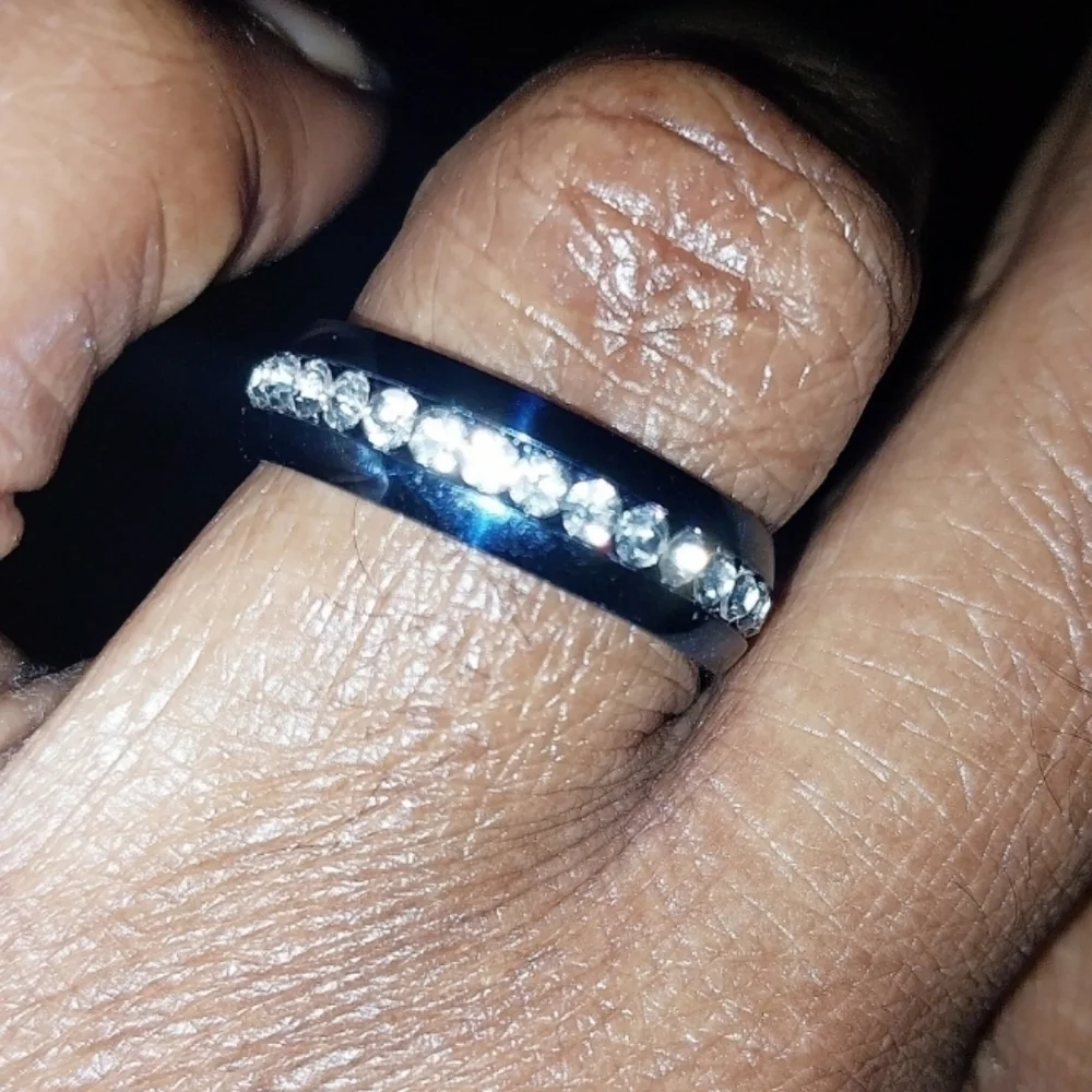 Elegant Stainless  steel Blue Crystal Unisex Ring Sz 8